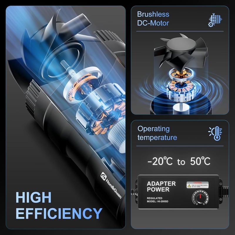 Hon&Guan 200mm csatornaventilátor 1060 m³/h, szabályozható légcsatorna ventilátor EU dugóval