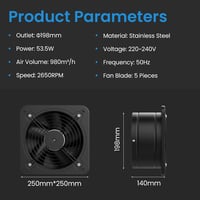 Hon&Guan 200mm ipari ventilátor sebességszabályzóval, csendes fém fürdőszobai ventilátor visszacsapó szeleppel 3