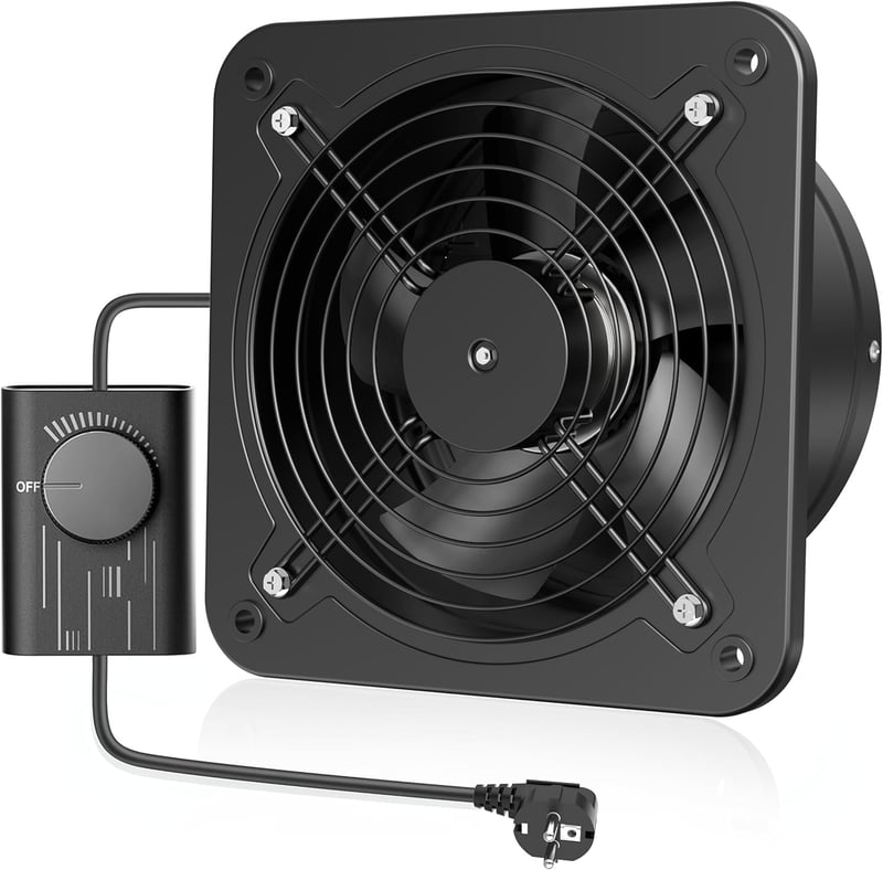 Hon&Guan 200mm ipari ventilátor sebességszabályzóval, csendes fém fürdőszobai ventilátor visszacsapó szeleppel