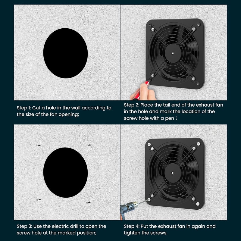 Hon&Guan 200mm ipari ventilátor sebességszabályzóval, csendes fém fürdőszobai ventilátor visszacsapó szeleppel
