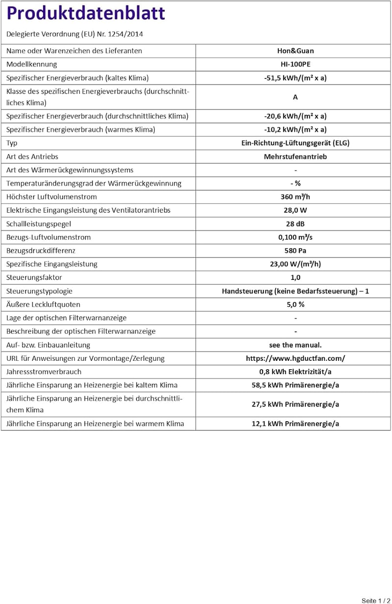 Hon&Guan HI-PE 100mm Csatornás Ventilátor Intelligens Vezérlővel, 360m³/h