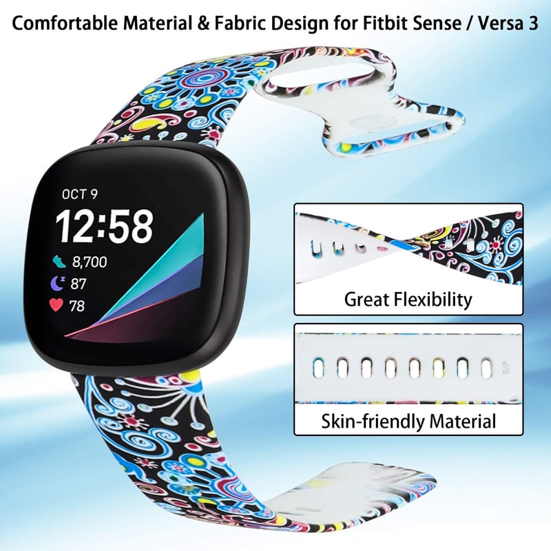 honecumi Színes szilikon csere karpánt Fitbit Sense és Versa 3 okosórához, állítható sport pánt férfiaknak és nőknek