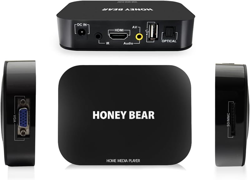 HONEY BEAR Full HD 1080P médialejátszó TV box 2TB külső merevlemezhez HDMI USB