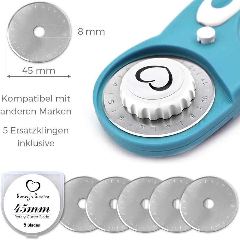 Honey's Heaven 45mm Rotációs Szövetvágó Készlet Vágólappal és Pótpengékkel - A3 Set, Turquoise/Mint