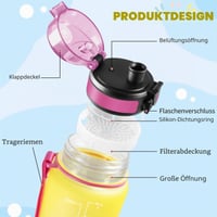 HoneyHolly Dječja boca za vodu 500 ml, nepropusna, s oznakom vremena, cjedilom i prikladna za gazirana pića, sportska boca za školu 2