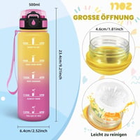 HoneyHolly Dječja boca za vodu 500 ml, nepropusna, s oznakom vremena, cjedilom i prikladna za gazirana pića, sportska boca za školu 5