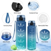Bidon sport HoneyHolly 500 ml cu marcaj de timp și filtru, sticlă de apă etanșă, fără BPA, pentru sport, fitness, yoga, școală, I 2