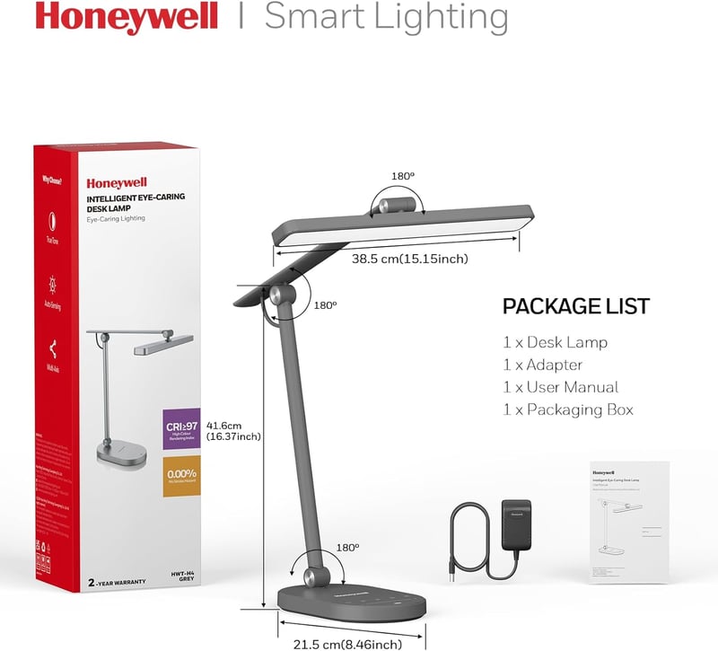 Honeywell H4 Sunturalux LED Íróasztali Lámpa - Szembarát Olvasólámpa 3 Színhőmérséklettel, 5 Fényerőszinttel, Automatikus Fényérzékelővel, I