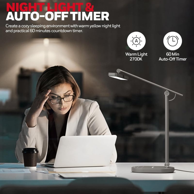 Honeywell H4 Sunturalux LED Íróasztali Lámpa - Szembarát Olvasólámpa 3 Színhőmérséklettel, 5 Fényerőszinttel, Automatikus Fényérzékelővel, I