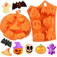 Set forme de copt din silicon HONGECB pentru Halloween – forme pentru biscuiți cu modele de dovleac, craniu și fantomă, set de 2 bucăți 1