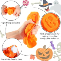 Set forme de copt din silicon HONGECB pentru Halloween – forme pentru biscuiți cu modele de dovleac, craniu și fantomă, set de 2 bucăți 3