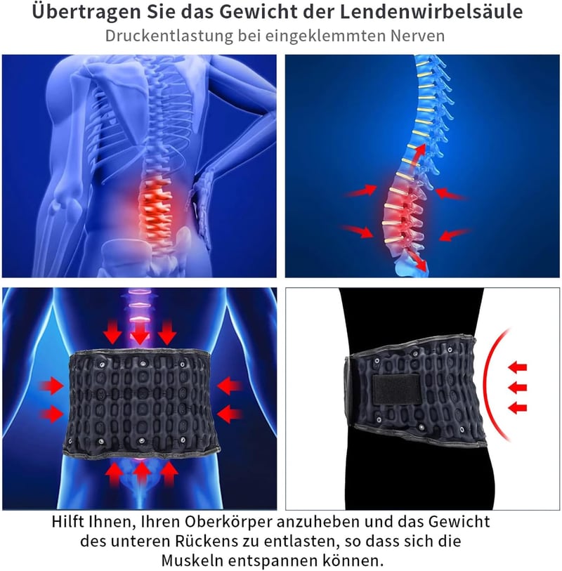 HONGJING Deréktámasztó Felfújható Öv Derékfájdalom Enyhítésére - Állítható Gerincnyújtó Heveder 74-124 cm Derékbőséghez, Porckorongsérvhez - blue
