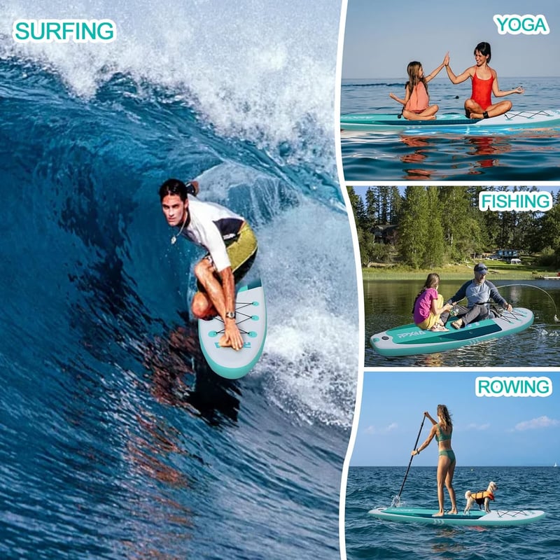 Hongmeida SUP Board Felfújható Paddleboard Szett 320x84x15cm Mentazöld - Stabil Széles Állódeszka 200kg Teherbírással, Komplett Kiegészítőkk - Mint green, 320 cm