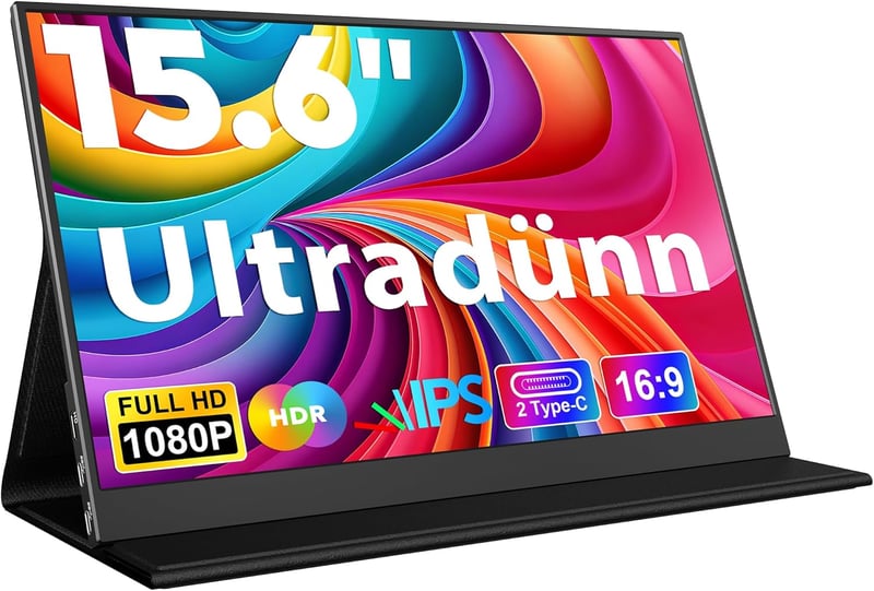 HONGO 15.6" 1080P FHD hordozható monitor USB-C, IPS kijelző, két hangszóró, laptop/PC/Mac/PS5 kompatibilis