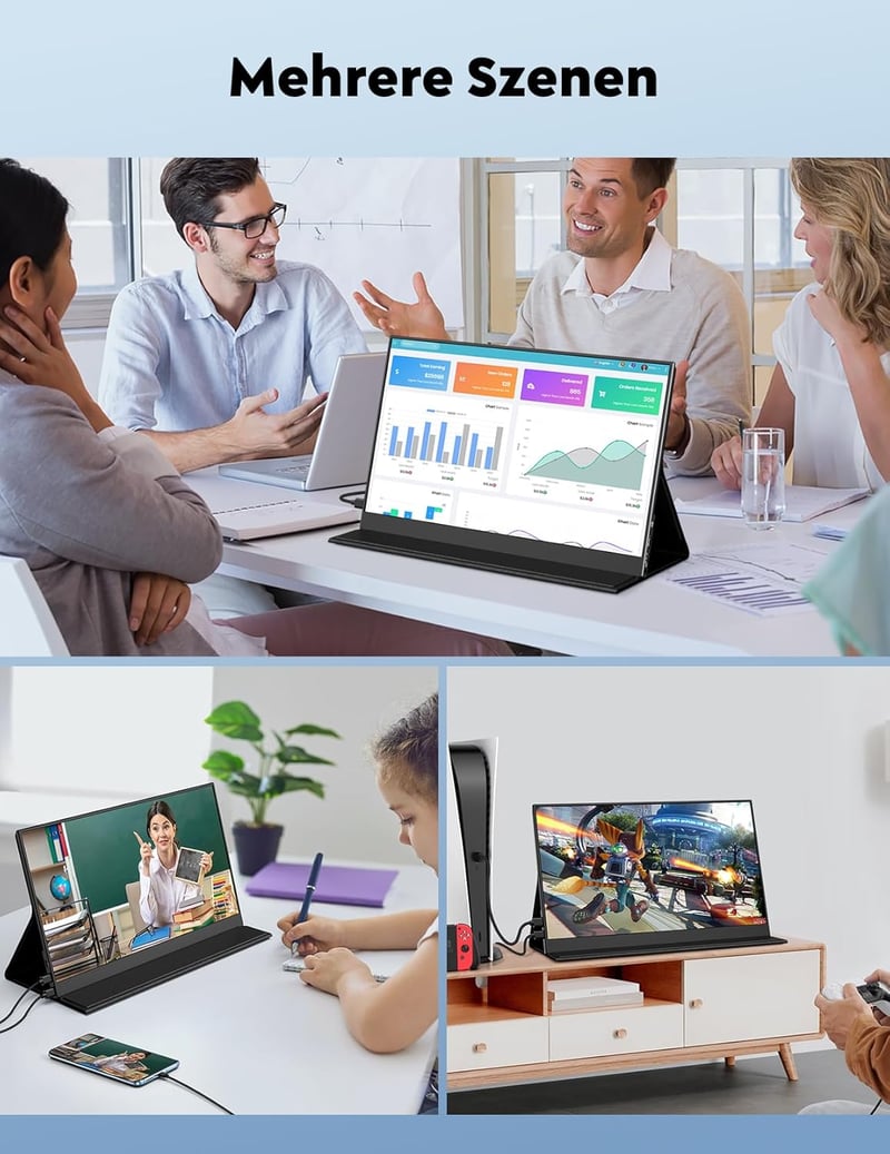 HONGO 15.6" 1080P FHD hordozható monitor USB-C, IPS kijelző, két hangszóró, laptop/PC/Mac/PS5 kompatibilis