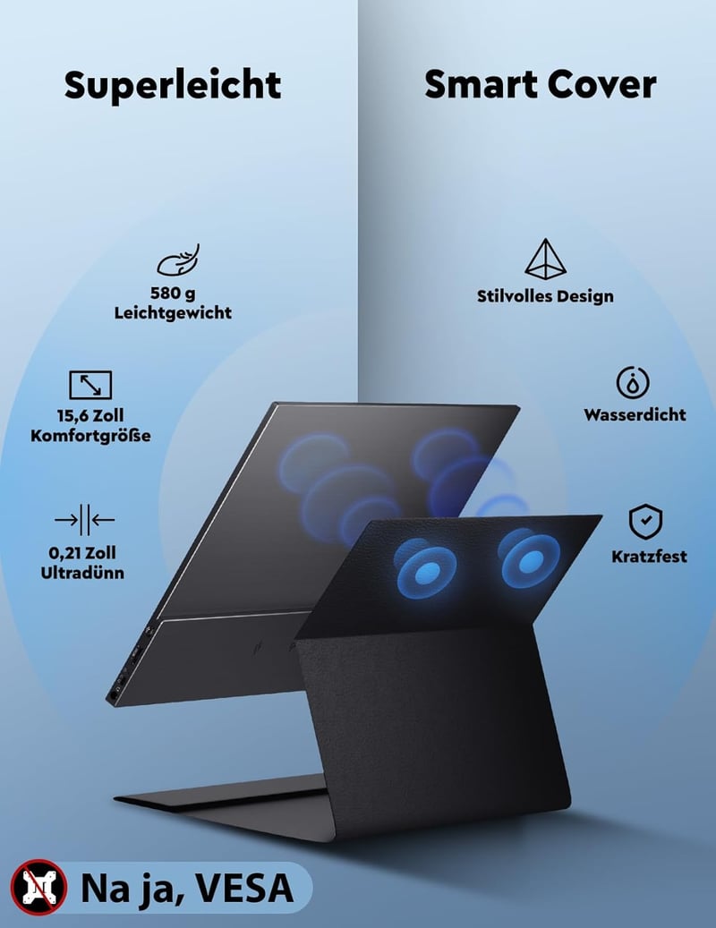 HONGO 15.6" 1080P FHD hordozható monitor USB-C, IPS kijelző, két hangszóró, laptop/PC/Mac/PS5 kompatibilis