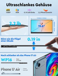 HONGO 15.6" 1080P FHD hordozható monitor USB-C, IPS kijelző, két hangszóró, laptop/PC/Mac/PS5 kompatibilis 2