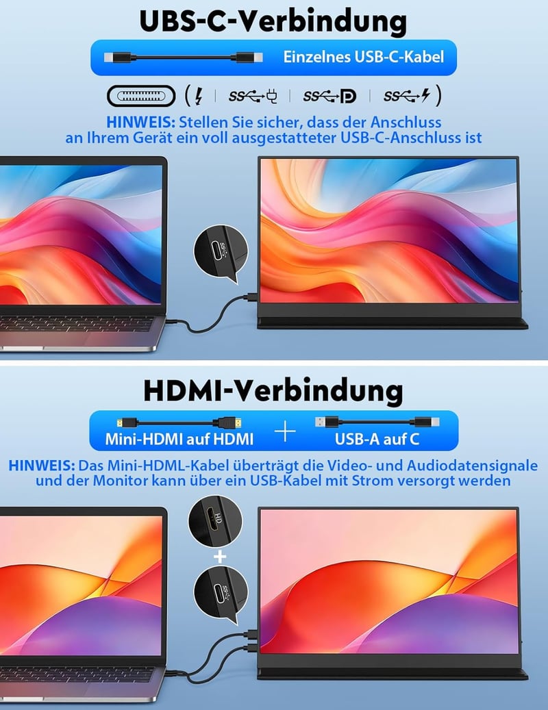 HONGO 15.6" 1080P FHD hordozható monitor USB-C, IPS kijelző, két hangszóró, laptop/PC/Mac/PS5 kompatibilis