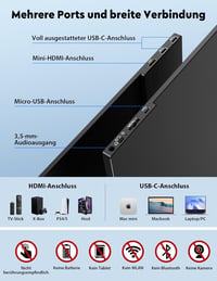 HONGO 15.6" 1080P FHD hordozható monitor USB-C, IPS kijelző, két hangszóró, laptop/PC/Mac/PS5 kompatibilis 6