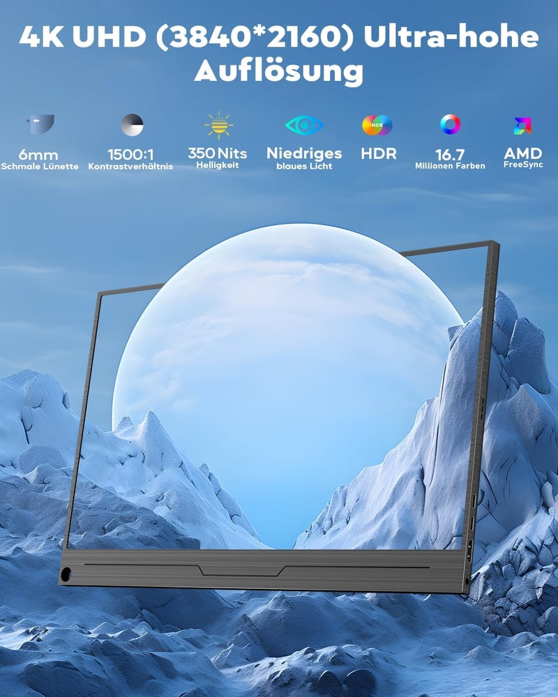 HONGO 15,6" Hordozható 4K Monitor - 3840x2160 IPS Kijelző, 100% sRGB, Beépített Hangszórók, Laptop/PC/Mac/PS5 Kompatibilis, Védőtokkal