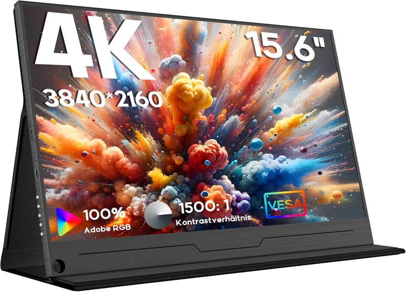 HONGO 15,6" Hordozható 4K Monitor - 3840x2160 IPS Kijelző, 100% sRGB, Beépített Hangszórók, Laptop/PC/Mac/PS5 Kompatibilis, Védőtokkal