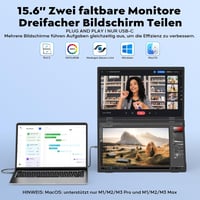 HONGO Hármas Hordozható Monitor 15.6" FHD IPS 360° Összehajtható Kijelző Dupla Hangszóróval - Laptop/PC/Mac/PS4/PS5 Kompatibilis Bővítőképer 2