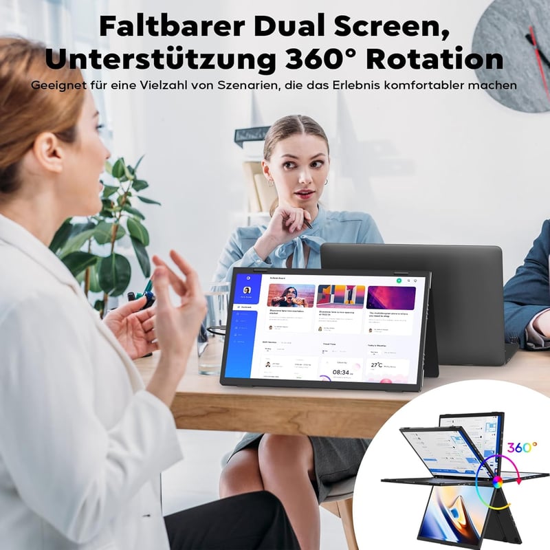 HONGO Hármas Hordozható Monitor 15.6" FHD IPS 360° Összehajtható Kijelző Dupla Hangszóróval - Laptop/PC/Mac/PS4/PS5 Kompatibilis Bővítőképer
