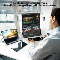 HONGO Hármas Hordozható Monitor 15.6" FHD IPS 360° Összehajtható Kijelző Dupla Hangszóróval - Laptop/PC/Mac/PS4/PS5 Kompatibilis Bővítőképer 6