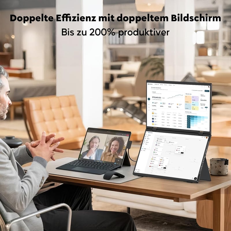 HONGO Hármas Hordozható Monitor 15.6" FHD IPS 360° Összehajtható Kijelző Dupla Hangszóróval - Laptop/PC/Mac/PS4/PS5 Kompatibilis Bővítőképer