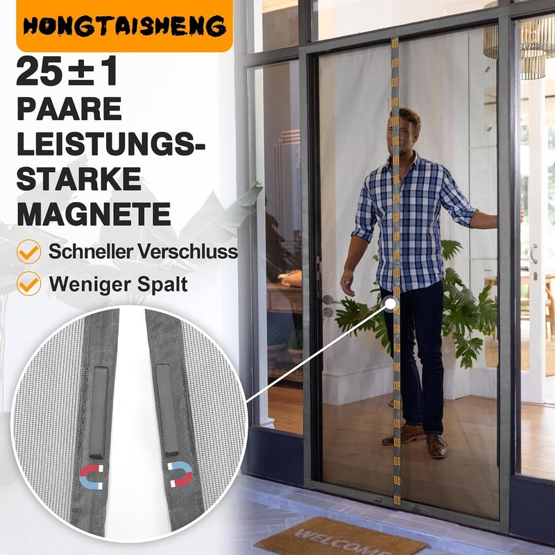 Plasă de insecte magnetică pentru ușă HONGTAISHENG 110x220cm Gri