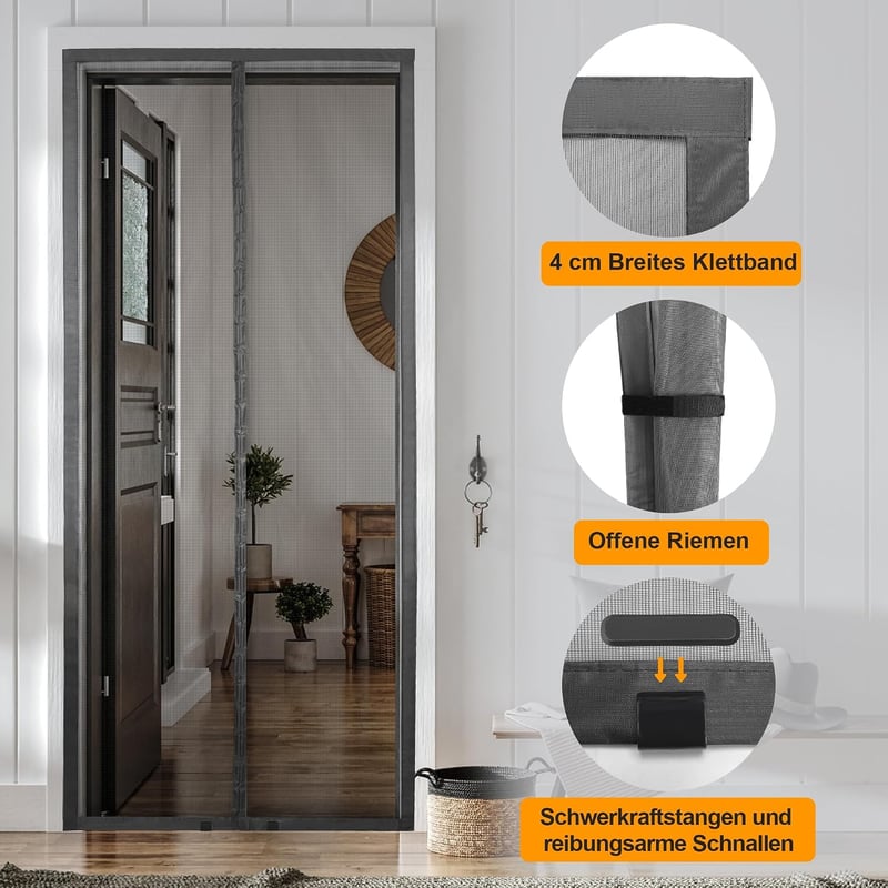 Plasă de insecte magnetică pentru ușă HONGTAISHENG 110x220cm Gri