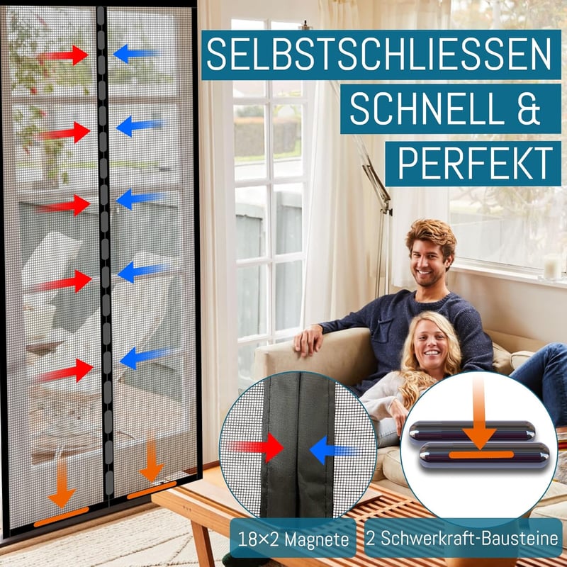 HONGTAISHENG Mágneses Szúnyogháló Ajtóra 70x200cm, Automatikus Zárás, Macskabiztos Függöny