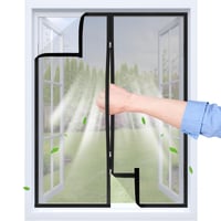 HONGTAISHENG Sieťka proti hmyzu na okno so suchým zipsom a zipsom, čierna, 105x120 cm, priehľadná, opakovane použiteľný PP materiál 1