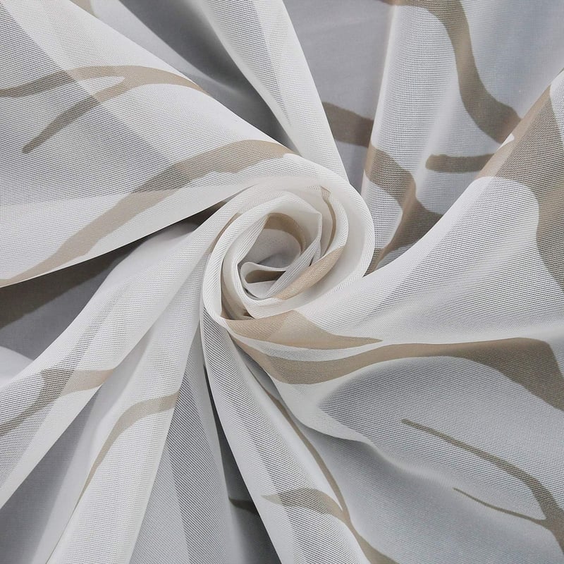 HongYa Átlátszó Voile Függöny Fülekkel - Ágmintás Fényáteresztő Sötétítő 225x140 cm Homok-Fehér Színben, Mosható Poliészter
