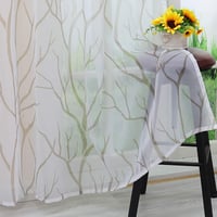 HongYa Átlátszó Voile Függöny Fülekkel - Ágmintás Fényáteresztő Sötétítő 225x140 cm Homok-Fehér Színben, Mosható Poliészter 4
