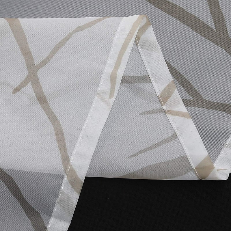 HongYa Átlátszó Voile Függöny Fülekkel - Ágmintás Fényáteresztő Sötétítő 225x140 cm Homok-Fehér Színben, Mosható Poliészter