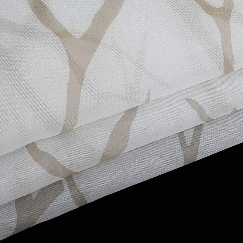 HongYa Átlátszó Voile Függöny Fülekkel - Ágmintás Fényáteresztő Sötétítő 225x140 cm Homok-Fehér Színben, Mosható Poliészter