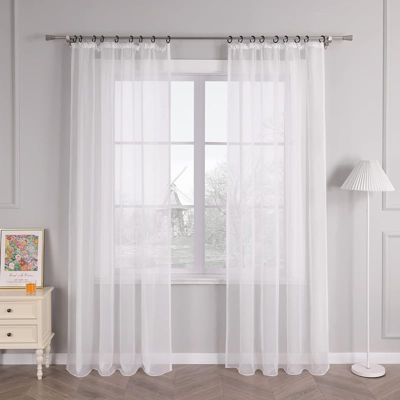 HongYa Voile Függöny Fodros Szalaggal 245x145 cm Fehér
