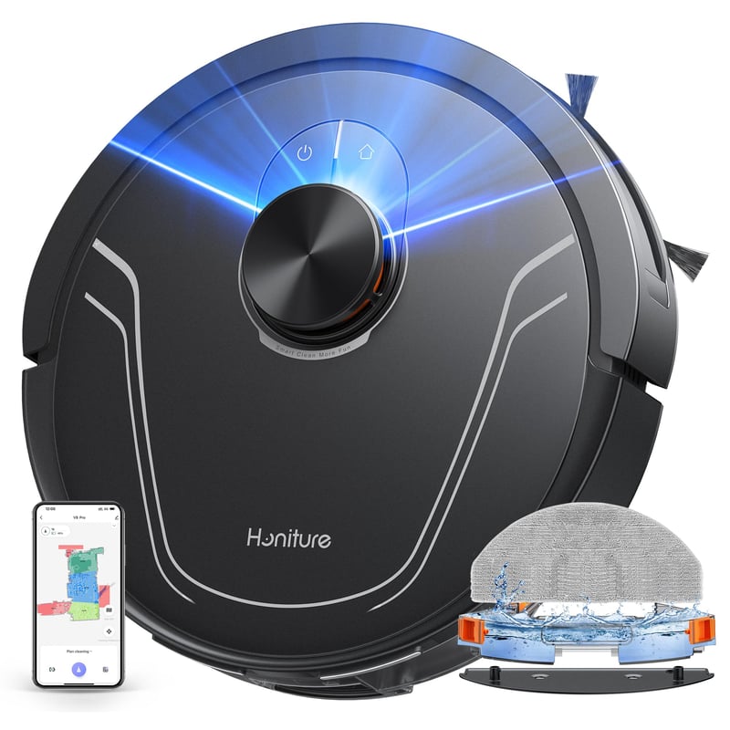 Robotický vysávač HONITURE V8 Pro – sací výkon 5000 Pa, LiDAR navigácia, SLAM, inteligentné mapovanie, selektívne upratovanie miestností, dlaždice, drevo, koberce, mramor