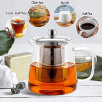 Honneeo Üveg Teáskanna 450ml Rozsdamentes Acél Szűrővel, Hőálló Boroszilikát Teafőző Laza Tea és Virágos Tea Készítéshez 4