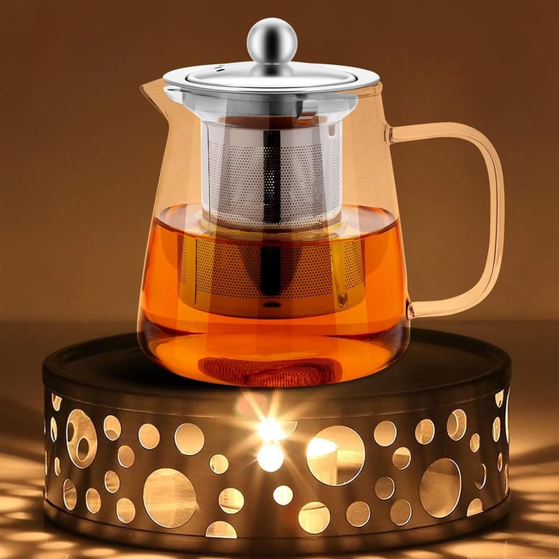 Honneeo Üveg Teáskanna 450ml Rozsdamentes Acél Szűrővel, Hőálló Boroszilikát Teafőző Laza Tea és Virágos Tea Készítéshez