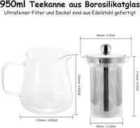 Honneeo Üveg Teáskanna Szűrővel 950ml Boroszilikát Hőálló Teafőző Fekete Zöld Gyümölcs Tea Készítéshez 2