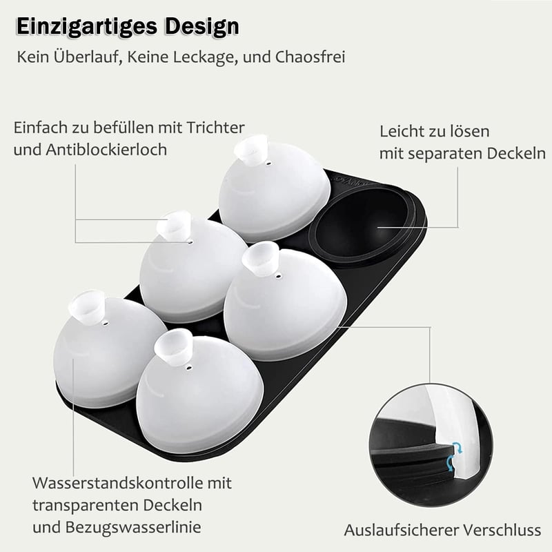 HONYAO Jégkocka Forma Gömb Alakú Szilikon Fedéllel, 5 cm Kerek Jéggolyó Készítő BPA Mentes, Összehajtható 2 db