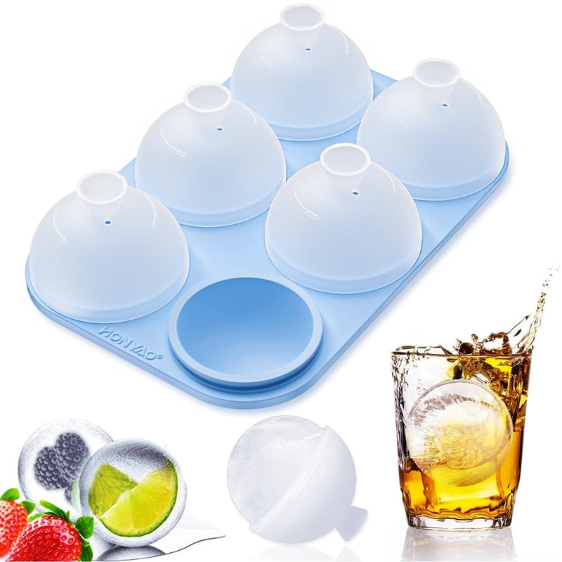 HONYAO silikonski kalup za led s poklopcem, okrugli kalup za led od 5 cm bez BPA, velike kugle za led