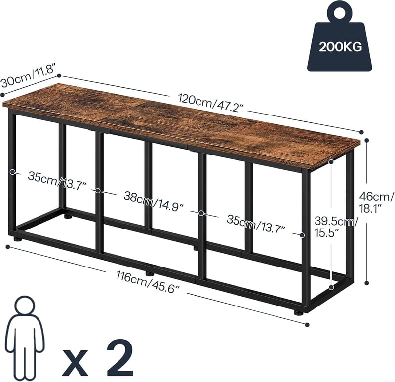 HOOBRO 120 cm ipari rusztikus cipőpad ülőbank étkező konyha bejárat hálószoba barna fekete EBF45CD01