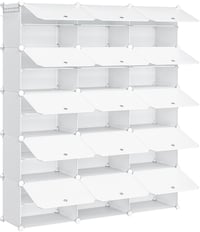 HOOBRO 15 Rekeszes Cipőtároló Szekrény - 54 Pár Cipőnek, Kivehető Polcokkal, Ajtós, Műanyag, Előszobába, Hálószobába, Fehér, 120x150x30 cm 1