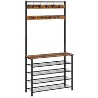 Cuier de hol în stil industrial HOOBRO cu suport pentru pantofi pe 5 niveluri și suport pentru haine, maro vintage-negru, 80x32x190 cm 1