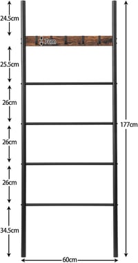 HOOBRO Törölközőtartó Létra 5 Akasztóval 60x177cm Ipari Stílusú Ruhatartó 7