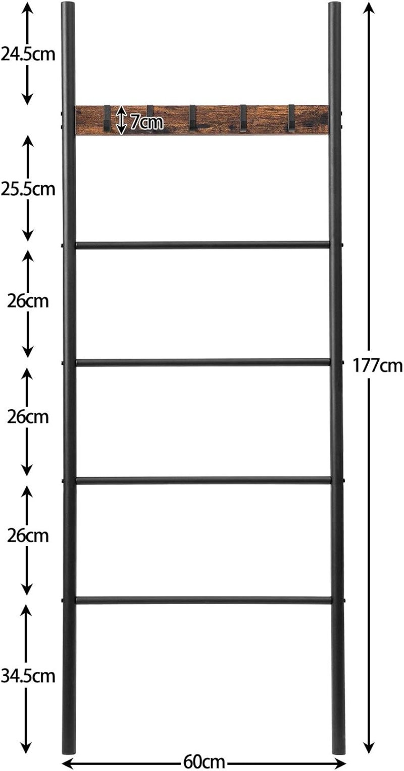 HOOBRO Törölközőtartó Létra 5 Akasztóval 60x177cm Ipari Stílusú Ruhatartó