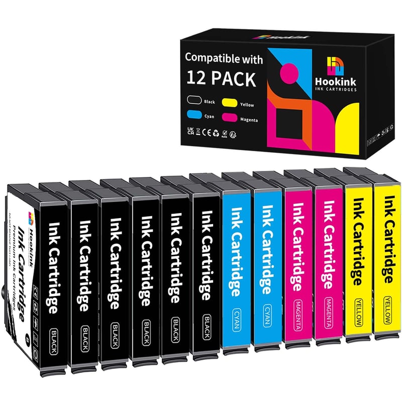 Cartuș de cerneală compatibil Hookink 603XL pentru imprimante Epson XP-2100, XP-2105, XP-3100, XP-3105, XP-4100, XP-4155, WF-2810, WF-2830, WF-2835, WF-2850, pachet de 12 bucăți